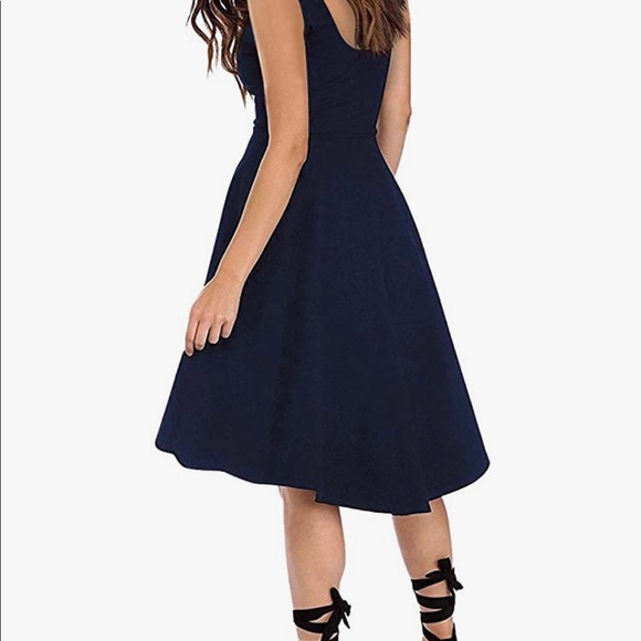 Sleeveless Navy Cocktail Swing Dress - Picture 2 of 5